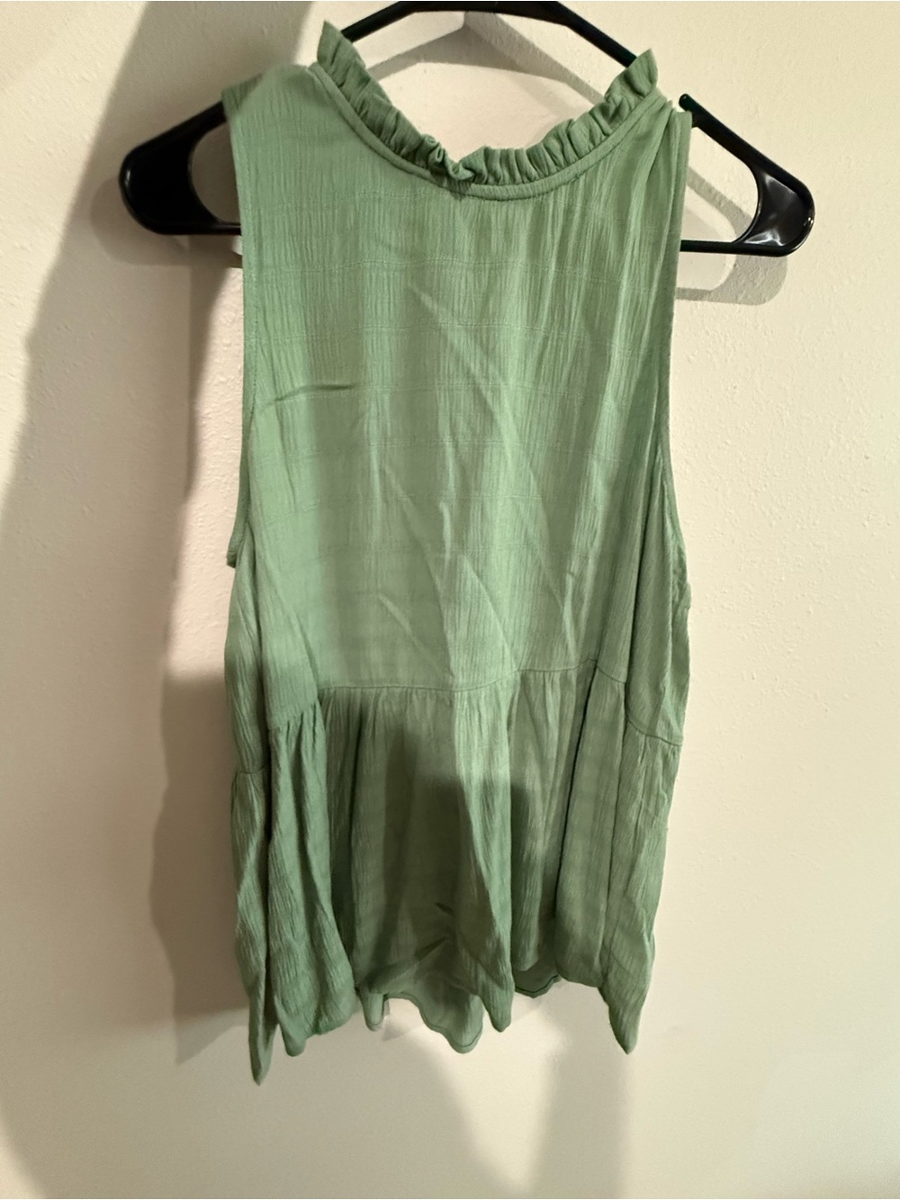Staccato Sage Green Ruffle Neck Sleeveless Tank